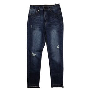 LaLa Anthony High Rise Skinny Fit Dark Wash Studded Jeans Women's Size‎ 28x27